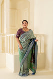 Timeless beauty of green pure vishnupuri silk swarnchari saree