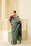 Timeless beauty of green pure vishnupuri silk swarnchari saree