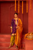 Purple kurta set in silk blended with tulip pants