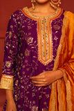 Purple kurta set in silk blended with tulip pants