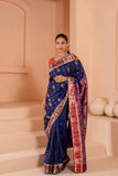 Timeless beauty of navy blue pure vishnupuri silk baluchari saree