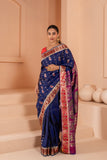 Timeless beauty of navy blue pure vishnupuri silk baluchari saree