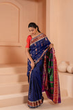 Timeless beauty of navy blue pure vishnupuri silk baluchari saree