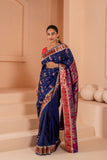 Timeless beauty of navy blue pure vishnupuri silk baluchari saree