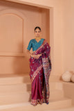 Timeless maroon with blue touch pure vishnupuri silk baluchari saree