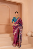 Timeless maroon with blue touch pure vishnupuri silk baluchari saree