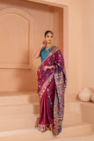 Timeless maroon with blue touch pure vishnupuri silk baluchari saree