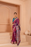 Timeless maroon with blue touch pure vishnupuri silk baluchari saree