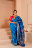 Elegant blue pure vishnupuri silk baluchari saree