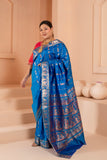 Elegant blue pure vishnupuri silk baluchari saree