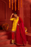 Yellow Silk blended Kurta set with Lace work