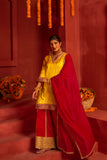 Yellow Silk blended Kurta set with Lace work