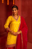 Yellow Silk blended Kurta set with Lace work