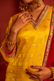 Yellow Silk blended Kurta set with Lace work