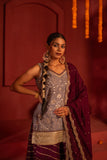 Grey Silk blended Kurta set with lace work