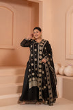 Versatile embroidered dupatta set with flared bottom and embroidered dupatta.