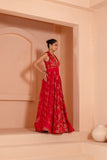 Embroidered Gown with Stylish Neckline