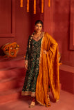 Green blended lace work silk Anarkali kurta set with dupatta in contrast colors