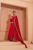 Versatile Anarkali suit set with border and an embroidered dupatta