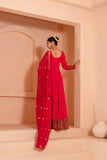 Versatile Anarkali suit set with border and an embroidered dupatta