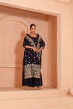 Versatile embroidered dupatta set with flared bottom and embroidered dupatta.