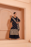 Versatile embroidered dupatta set with flared bottom and embroidered dupatta.