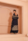 Versatile embroidered dupatta set with flared bottom and embroidered dupatta.