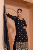 Versatile embroidered dupatta set with flared bottom and embroidered dupatta.