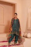 Heavy embroidered flaired short kurti dupatta set with embroidered stylish salwar.