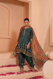 Heavy embroidered flaired short kurti dupatta set with embroidered stylish salwar.