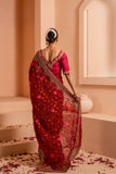 Scarlet spendor saree for a bold red saree with intricate embroidery