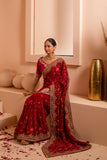 Scarlet spendor saree for a bold red saree with intricate embroidery