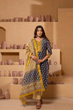 Timeless Maheshwari dupatta suit with intricate pattern and zari borders.