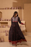 Ajrakh handblock pure cotton Flaired anarkali in rich rust and black hues with a play of patterns, embroidery and patchwork with a traditional charm.