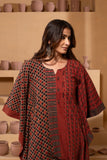 Ajrakh Handblock pure cotton kaftan set in rich hues of rust and black with a play of patterns and embroidery.