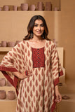 Ajrakh Handblock pure cotton kaftan set in rich hues of rust and black with a play of patterns and embroidery.