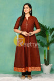 Brown and black flaired south cotton kurta with pant set