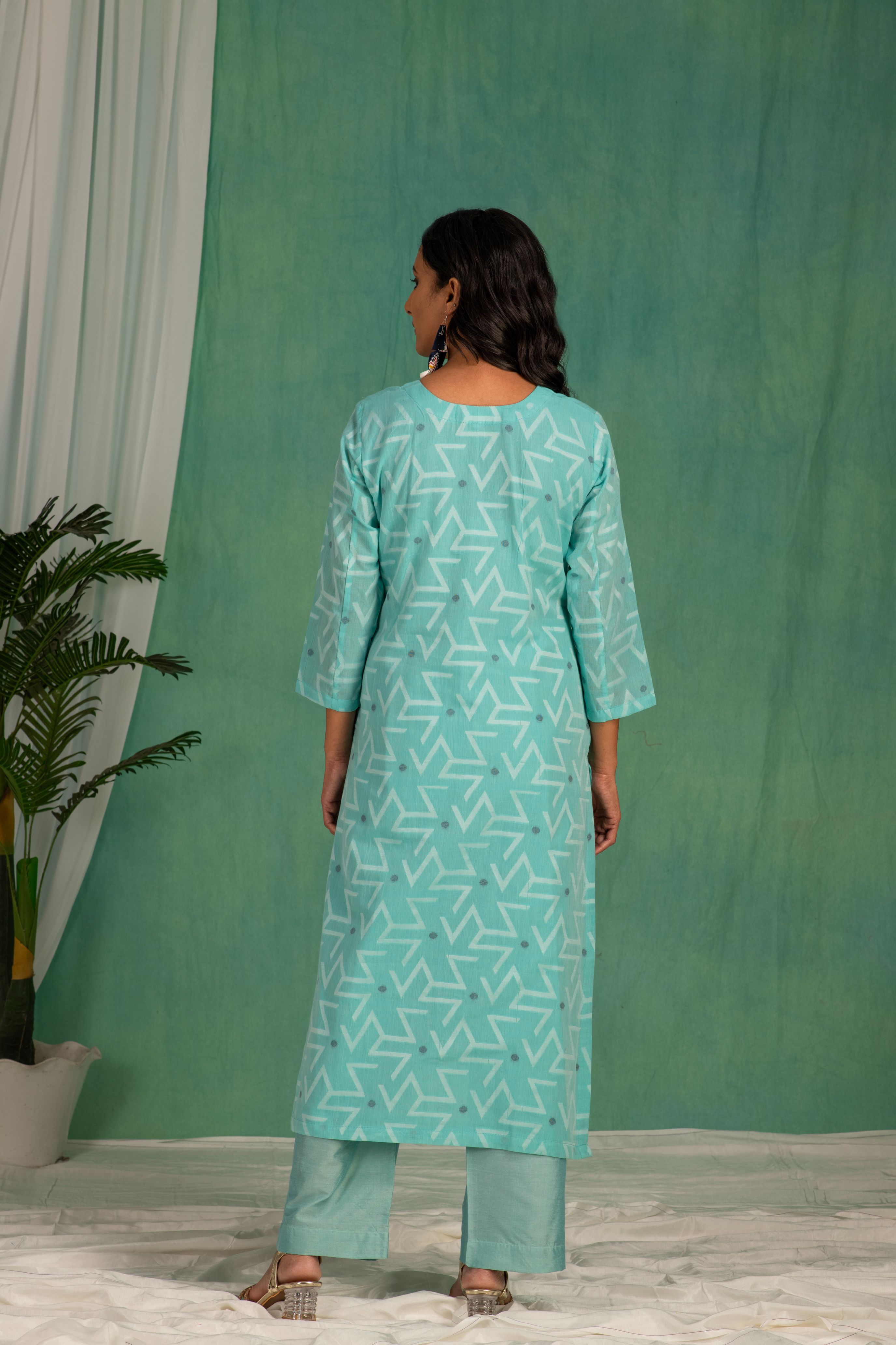 Fine cotton jamdani motif dupatta suit.