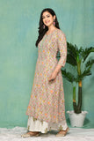 White multi color floral printed kurta and palazzo set