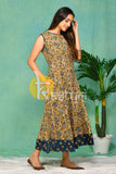 Mehendi green and blue printed cotton dress