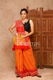 Red and orange buti printed cotton saree