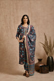 Premium cotton embroidered  jaipuri print dupatta set