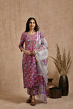 Premium cotton embroidered jaipuri print dupatta set