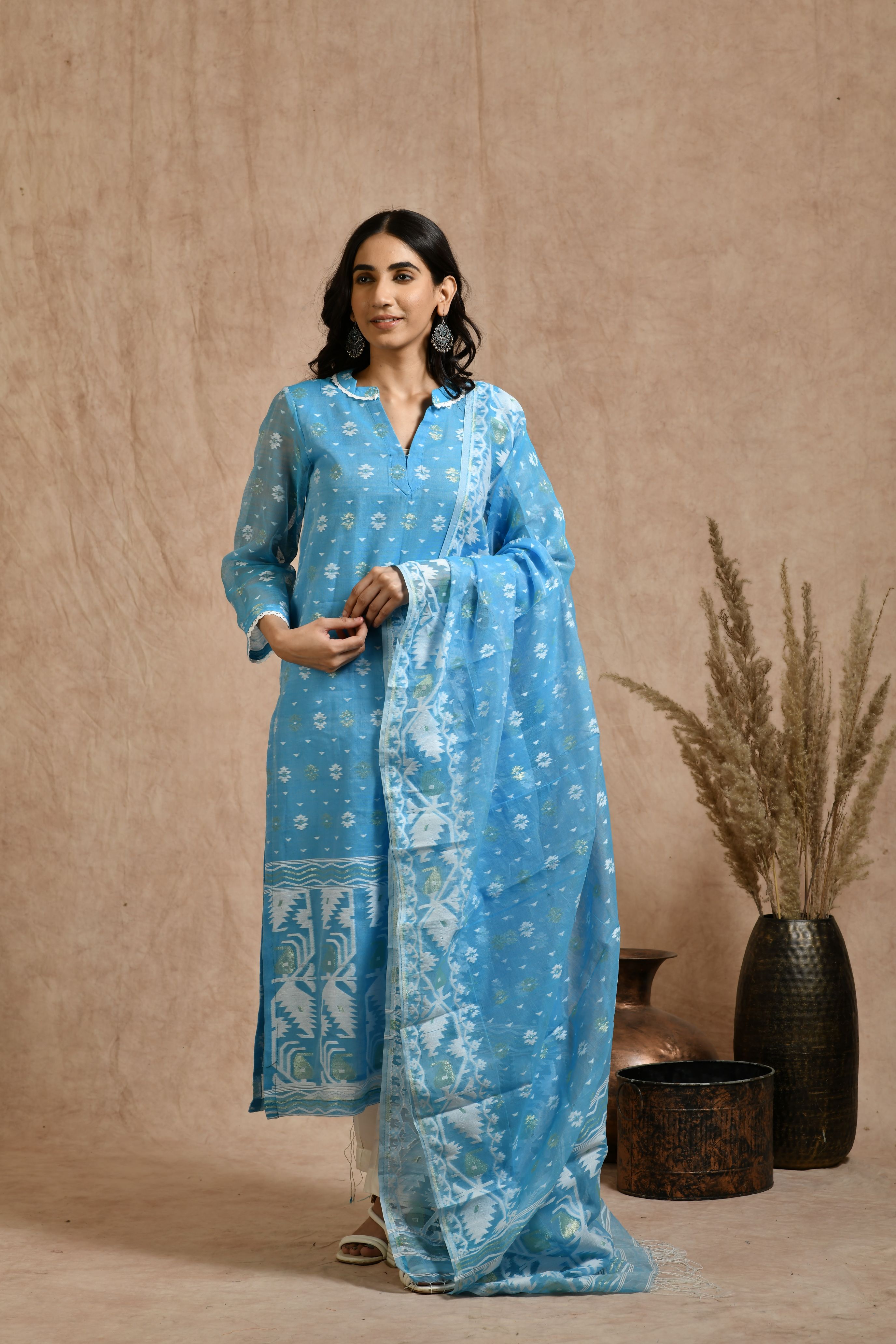 jamdani dress design Shop Jaypore Women Red Cotton Self Design Round Neck Jamdani Dresses for Women Online 39908953
