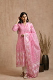 Fine jamdani classic kurta pant set with dupatta.