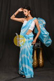 Sky blue and white tie dye print handloom cotton saree