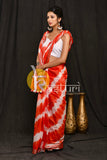 Red and white tie dye print handloom cotton saree