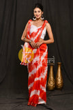 Red and white tie dye print handloom cotton saree