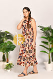 Beige blue leaves kalamkari print cotton maxi dress