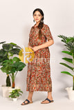 Mehroon collar kalamkari print cotton maxi dress